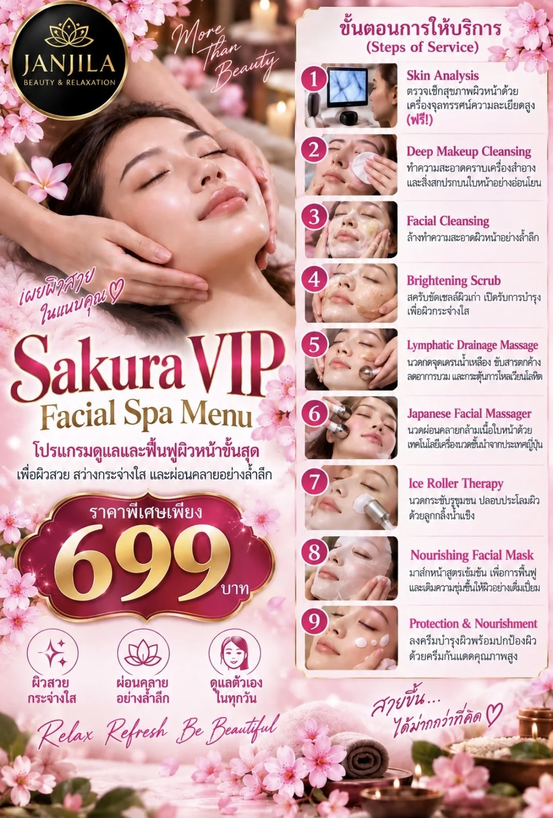 Sakura VIP Facial Spa menu 699 THB